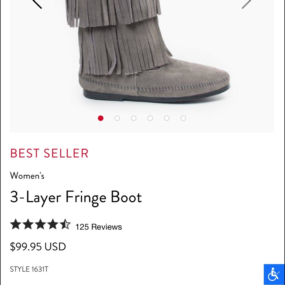 NWOT Minnetonka Gray 3 Layer Fringe Leather Boots - Picture 2 of 8